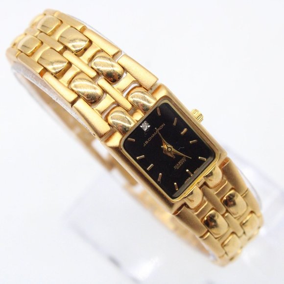J.B Champion Watch Womens Gold Tone Stainless Steel Bracelet Style Black Dial - Picture 4 of 8